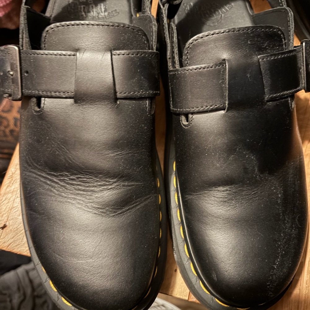 Dr. Marten’s Black Leather Slip-On Clogs. Jorge II Clogs